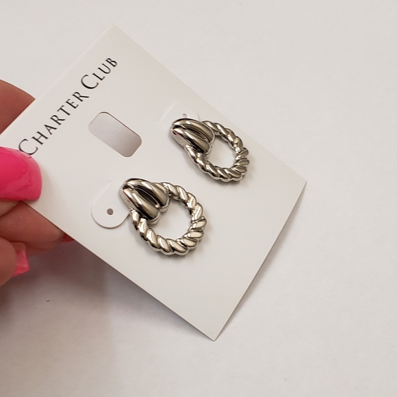 Charter Club, NWT, silver tone twist knot door knocker pierced post earrings - Picture 3 of 7